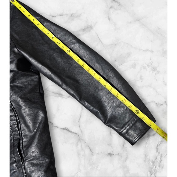 Levis Faux Leather Trucker Sherpa-Lined Jacket Black Zip Snap Button Biker Men L - Picture 12 of 16